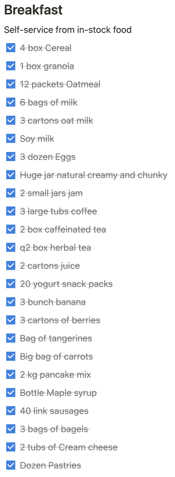 Grocery list