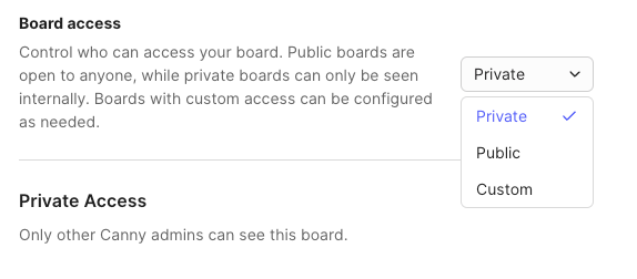 Setting private access on a Canny board. 